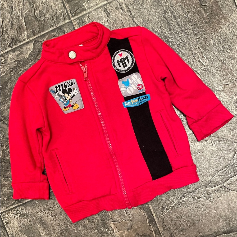 DISNEY Baby Mickey Mouse Zip-up Sweatshirt Jacket w Character Patches